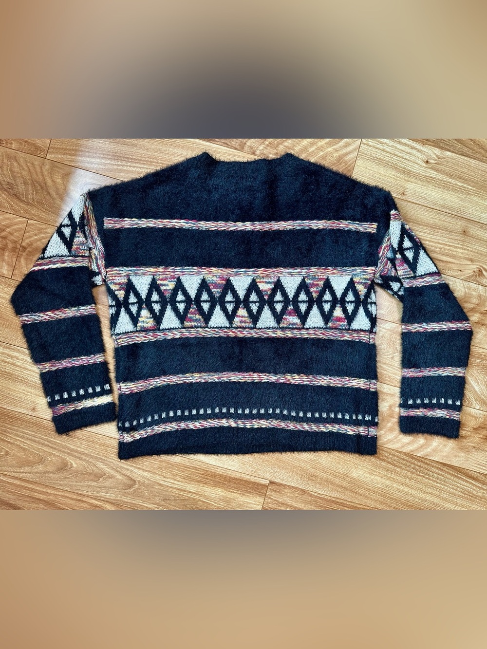 Adoré Paris Arsene Fuzzy Geometric Sweater S/M Oversized Black Boho - Picture 7 of 12